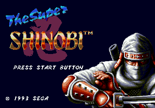Super Shinobi II title screen for Sega Mega Drive